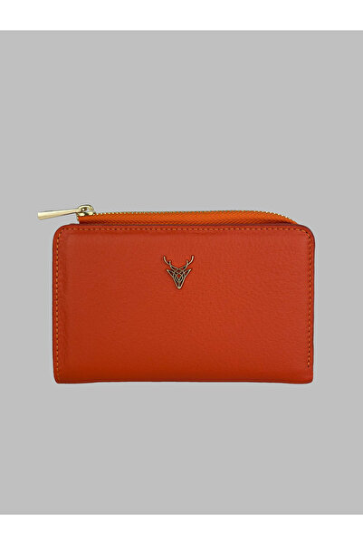 Ahıska Deri محفظة جلدية نسائية برتقالية بسحاب واحد 9110 - Ahıska