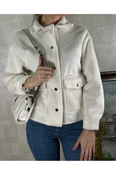MODA Sınırlı Stok! Çıtçıt Kapamalı Gömlek Yaka Kadın Beyaz Ceket - %95 Cotton...