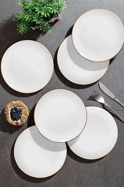 GÖNÜL 6 Ceramic Cake Plates - White Gold