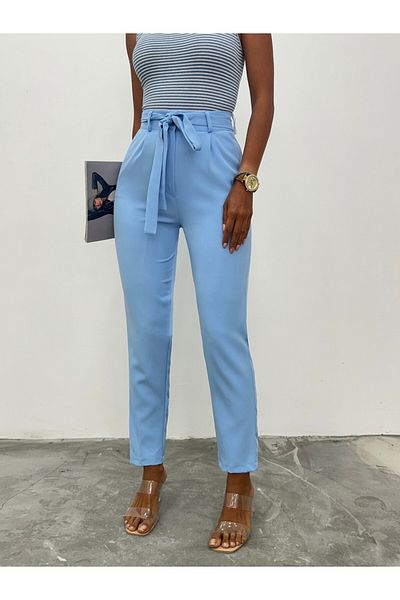 Modamorfo Pantaloni cu curea albastru baby