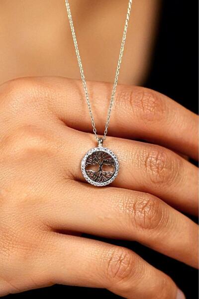 Roza Silver Zirkon Taşlı Rodyum Yaşam Ağacı Gümüş Kolye
