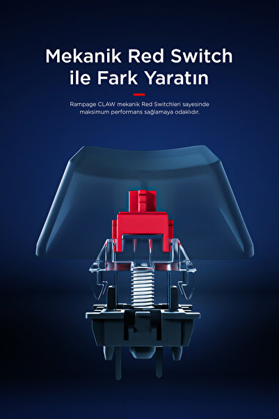Rampage Claw Red Switch Rgb Q Mekanik Klavye Gaming Klavye Oyuncu Klavyesi TKL Klavye Antighosting Kompakt
