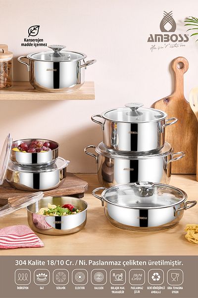 Amboss 14 Pieces Medium Prime Induction Compatible Stainless Steel Cookware Set & Steel Storage Container