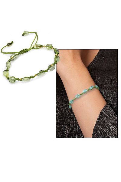 Tesbihane Macrame Braided Natural Cut Dorica Ball Detailed Prinayt Natural Stone Women's Bracelet