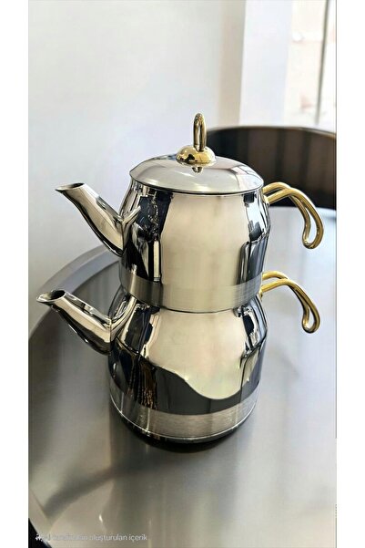 King Queens Aile Boy Gold Kulp Çelik Çaydanlık