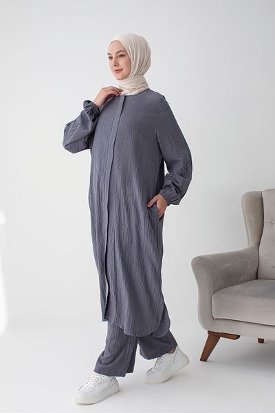 semazen Bürümcük Fabric Hajj and Umrah Dress (2 Pieces) - Smoked