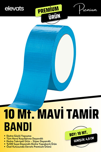 Elevats Premium 10M X 4.8Cm Mavi Çok Amaçlı Tamir Bandı - Gri Tamir Bantı