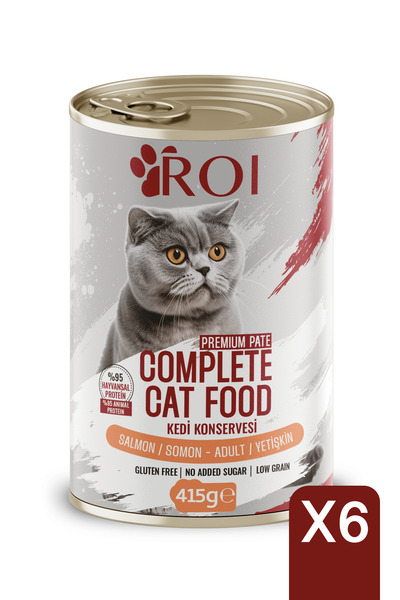 Roi Yüksek Proteinli Somonlu Yetişkin Kedi Konservesi 415 Gr. X 6 Adet