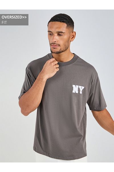 Styli Minimal Chest Embroidered Oversized Cotton Rich T-Shirt