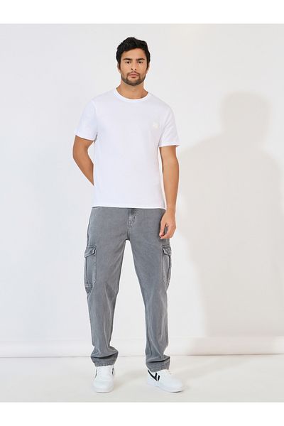 Styli Crew Neck Regular Fit T-Shirt with Silicon Badge