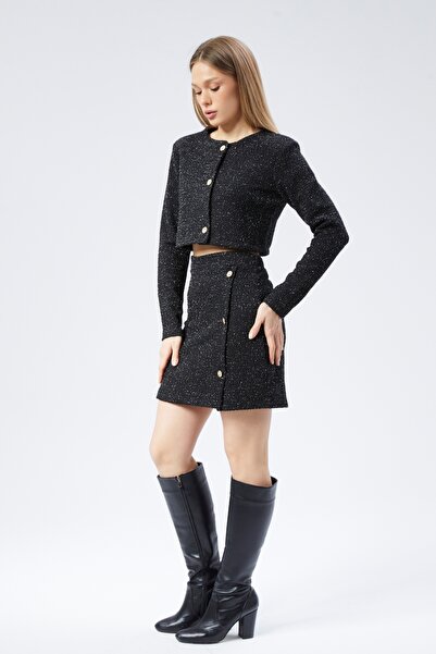 Maison La Femme Women's Black Tweed Blazer Jacket Mini Skirt Set