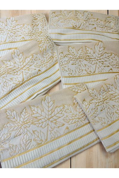 ŞENER HOME Σετ 6 Πετσέτες Χεριών Çınar Naklishi Velvet 50x90cm - Χρυσό