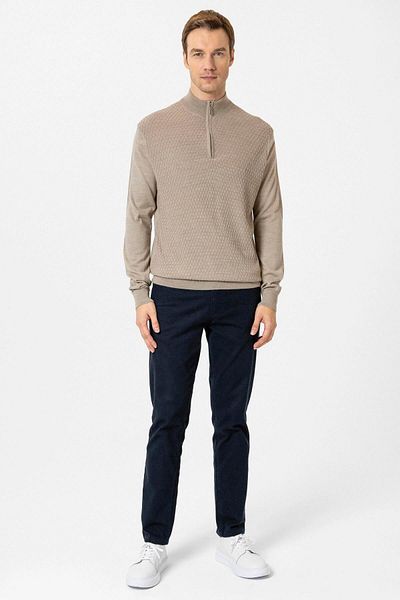 SÜVARİ Μπεζ πλεκτό με φερμουάρ και μοτίβο Cavalry Comfortable Fit