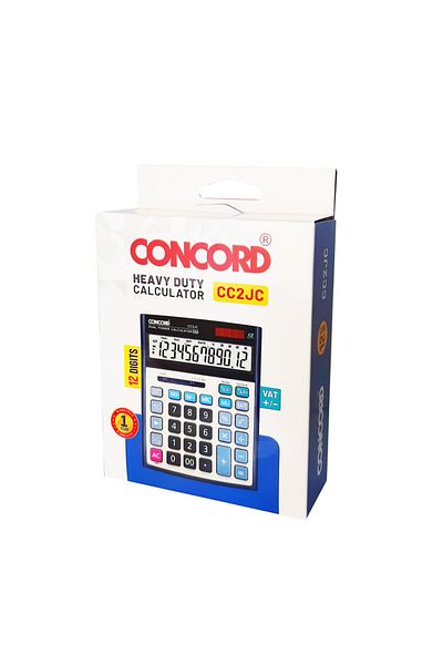 Concord آلة حاسبة CC2JC شديدة التحمل مكونة من 12 رقمًا، تعمل بالطاقة الشمسية والبطارية