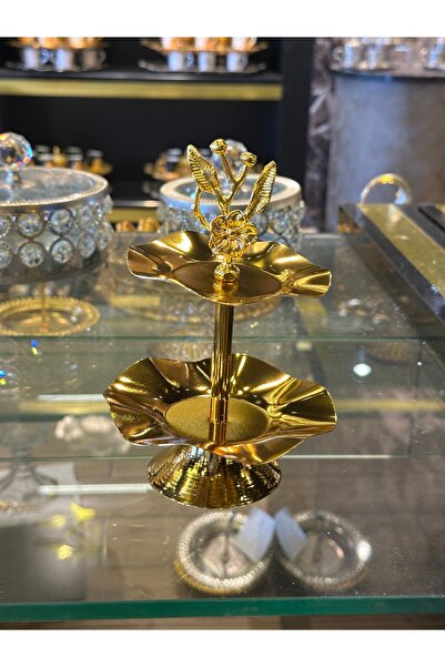 LeesHome 2-Tier Gold Turkish Delight Holder - Decorative Finish, Luxury Macaron Holder, Coffee Color Side Presenter (1 Piece)