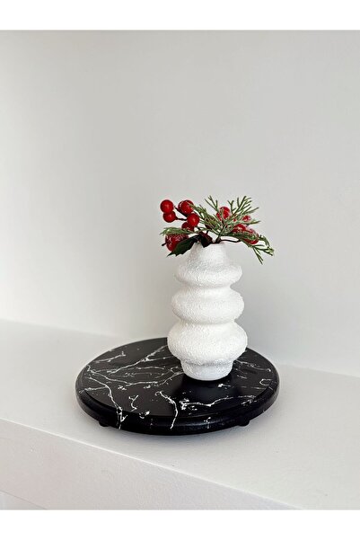 DEKORMED Decorative White Marbroom Slipping Black Foot Table-Pressayer