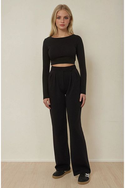 Hiccup Pantaloni largi plisați cu talie înaltă, cu închidere cu velcro