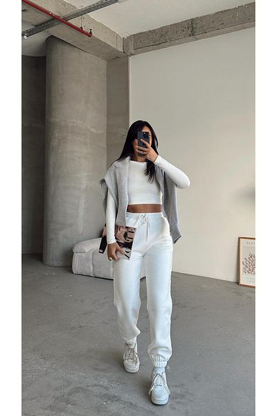 mydukkan.co Λευκή αθλητική φόρμα Jogger - Ελαστική μέση