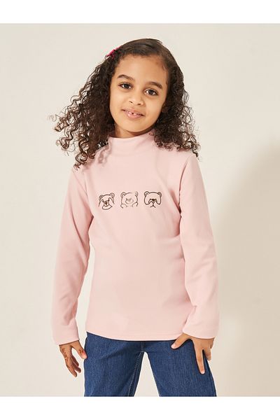 Styli Bear Print Mock Neck Long Sleeve T-Shirt
