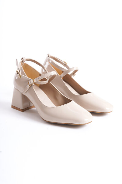 CİMİLİ SHOES kadın Kulia Bej Rugan Mary Jane Kalın Topuklu Bantlı Ayakkabı