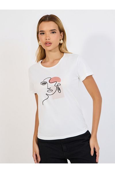 Styli Regular Fit Face Graphic Print T-Shirt