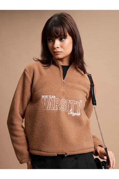 Tokyo Talkies By Styli Embroidered Zip Detail Sweatshirt