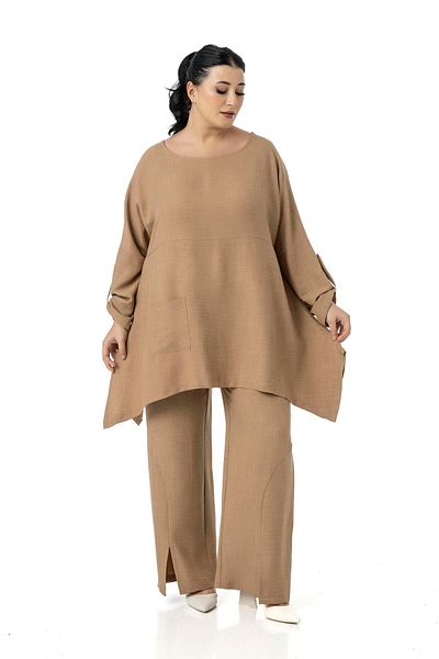 DISENTIS MODEST Set bluză și pantaloni Mink Plus Size - Potrivire relaxată