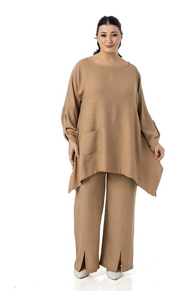 DISENTIS MODEST Set bluză și pantaloni Mink Plus Size - Potrivire relaxată