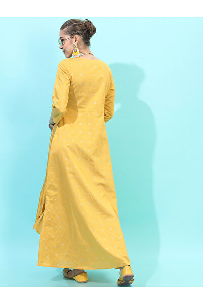 Vishudh By Styli Foil Panel Print 3/4 Sleeves A-Line Ethnic Maxi Dresses