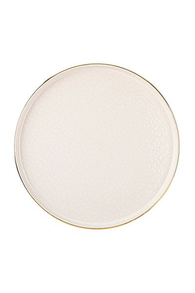 Tantitoni React Cream Color Gold Slimped Thin Ceramic Service Plate 26cm