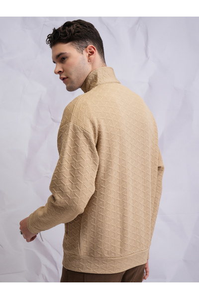 Highlander By Styli Textured Front Zip Collared Sweatshirt