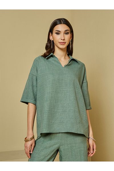 Styli Oversize Boxy Top with Wide Leg Pants with Lace Detail Co-Ords Set