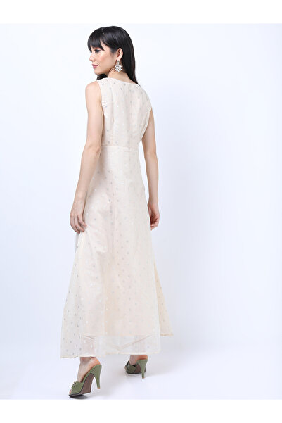 Vishudh By Styli Foil Print Sequined Detail A-Line Maxi Dress