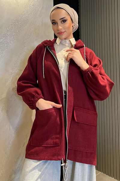 julude Claret Red με φερμουάρ Hijab Stash Jacket