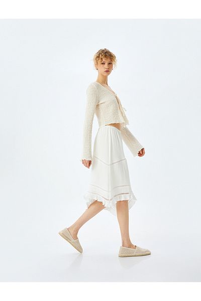 Koton Asymmetrical Cut Lace Detailed Midi Skirt