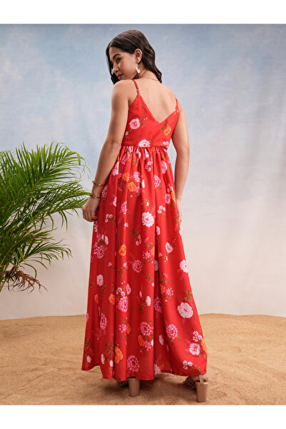 Vishudh By Styli Floral Print Strappy Maxi Dress