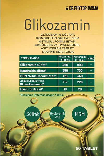 Dr Phytopharma 60TabletFood Supplement - Containing Glucosamine, Chondroitin, Msm, Hyaluronic Acid and Acne Extract