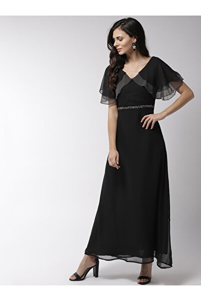Mish By Styli Embellished Waistband Maxi Dress with Ruffled Sleeve