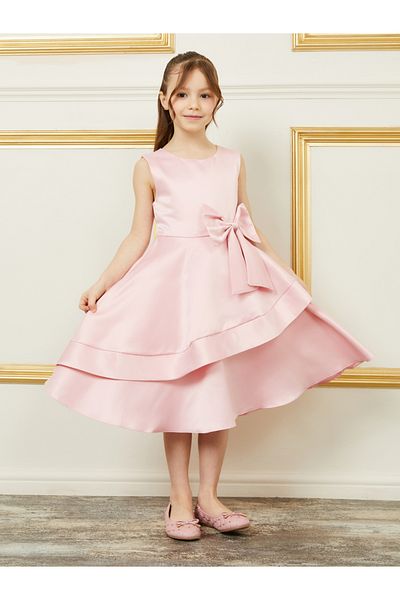 Styli Bow Applique Asymmetrical Ruffle Sleeveless Dress