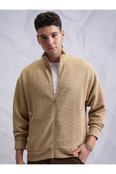 Highlander By Styli Textured Front Zip Collared Sweatshirt