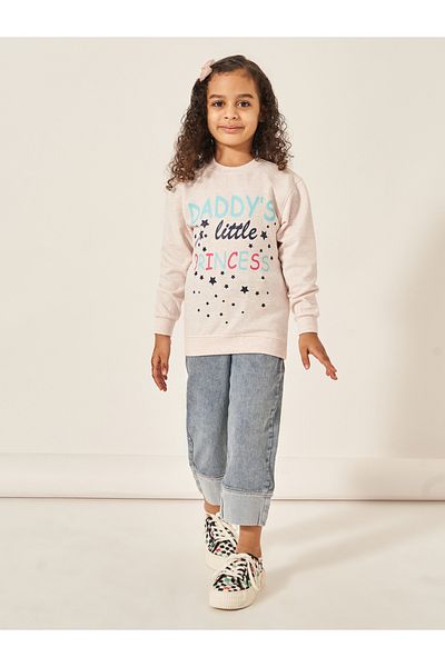 Styli Slogan and Star Print Longline Sweatshirt