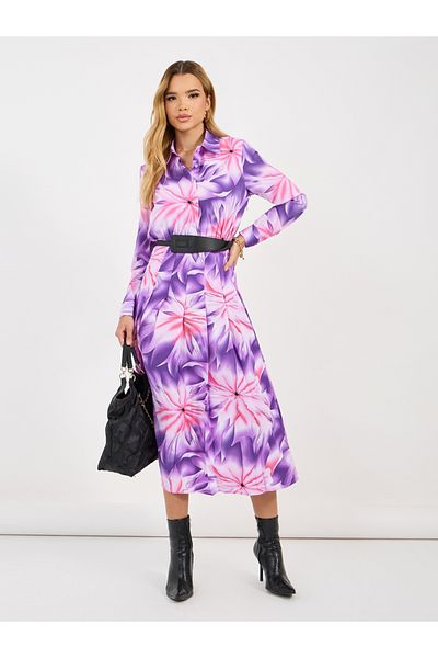 Styli Floral Print Long Sleeves Shirt Midi Dress