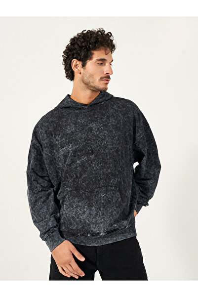 Styli Acid Washed Oversized Hoodie with Rose Embroidery Detail