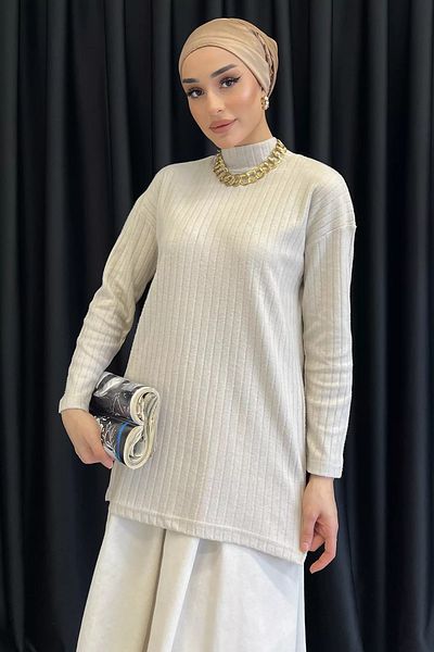 julude Stone Half Turtleneck Slit Hijab Tunic