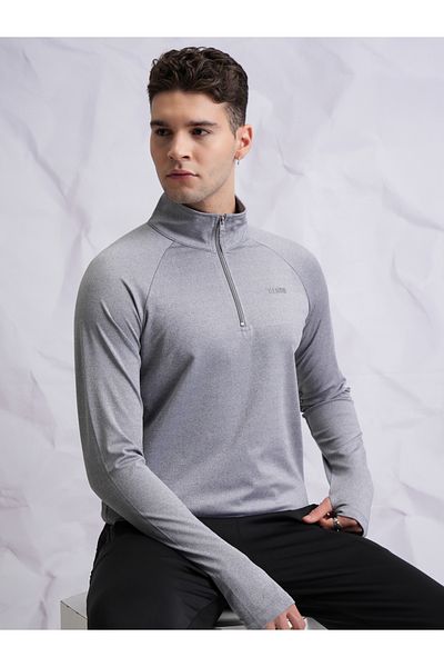 Highlander By Styli Solid Half-Zip Thumbhole Sleeves Sweatshirt