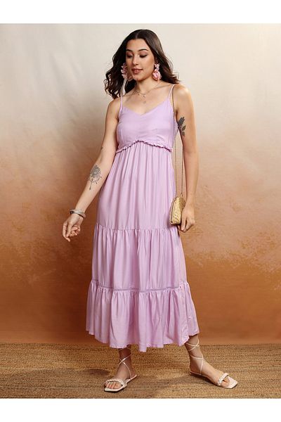Vishudh By Styli Strappy Ruffled Detail Tiered Maxi Dress
