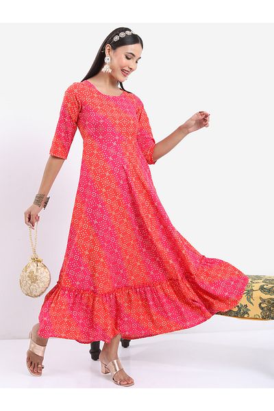 Ketch By Styli All Over Print 3/4 Sleeves A-Line Maxi Dress