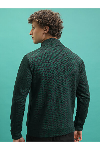 Highlander By Styli Geometric Print High Neck Full Zip Sweatshirt