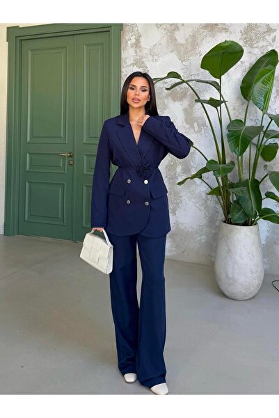 Bella Breeze Kadın Gül Kemer Detaylı Palazzo Takım Elbise