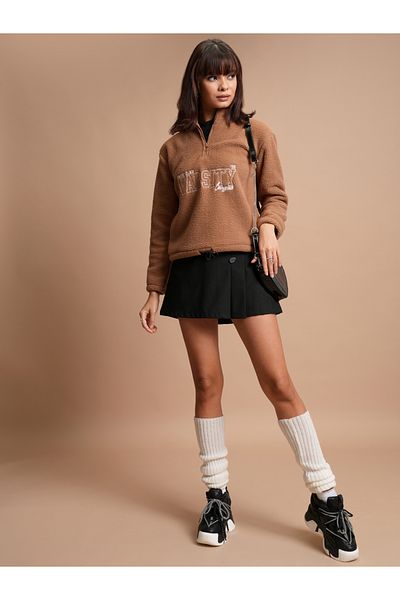 Tokyo Talkies By Styli Embroidered Zip Detail Sweatshirt
